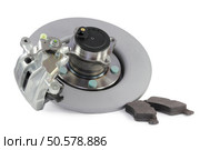 auto parts. brake mechanism for a car on a white background. hub, pads, disk. Стоковое фото, агентство Ingram Publishing / Фотобанк Лори
