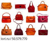 Female bags collection on white background. Стоковое фото, агентство Ingram Publishing / Фотобанк Лори