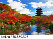 The wooden tower of To-ji Temple in Nara Japan is the largest tower in the country at a height of 54.8 meters. Стоковое фото, агентство Ingram Publishing / Фотобанк Лори