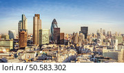 City of London one of the leading centres of global finance. This view includes Tower 42, Gherkin,Willis Building, Stock Exchange Tower, Lloyd`s of London and Canary Wharf at the background. Стоковое фото, агентство Ingram Publishing / Фотобанк Лори