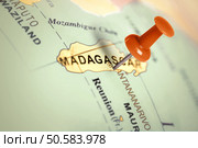 Location Madagascar. Red pin on the map. Стоковое фото, агентство Ingram Publishing / Фотобанк Лори