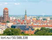 Aerial view of the old city from the hill Gradova mountain. Gdansk. Poland.. Gdansk. Aerial view of the city. Стоковое фото, агентство Ingram Publishing / Фотобанк Лори