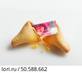 Broken fortune cookie with Swiss Franc inside. 24316794. Стоковое фото, агентство Ingram Publishing / Фотобанк Лори