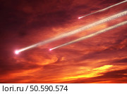 flying smoky meteors on background of sky. Стоковое фото, агентство Ingram Publishing / Фотобанк Лори