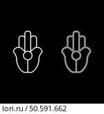 Symbol Natib Qadish Kappu palm Hamsa Levantian neo paganism neopaganism religious symbol Hand indian paganism set icon white color vector illustration image simple solid fill outline contour line thin flat style. Symbol Natib Qadish Kappu palm Hamsa Levantian neo paganism neopaganism religious symbol Hand indian paganism set icon white color vector illustration image solid fill outline contour line thin flat style. Стоковая иллюстрация, агентство Ingram Publishing / Фотобанк Лори