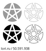 Pentakl Neopagan Wicca Pentacle Neo paganism sign five pointed star in circle inside round Pentagram magic symbol set icon grey black color vector illustration image simple solid fill outline contour line thin flat style. Pentakl Neopagan Wicca Pentacle Neo paganism sign five pointed star in circle inside round Pentagram magic symbol set icon grey black color vector illustration image solid fill outline contour line thin flat style. Стоковая иллюстрация, агентство Ingram Publishing / Фотобанк Лори