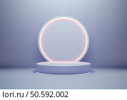 minimalist 3d soft purple circular platform with a glowing circle, perfect for technology concepts, product displays, and modern design mockups, set against a sleek and futuristic backdrop. Стоковая иллюстрация, агентство Ingram Publishing / Фотобанк Лори
