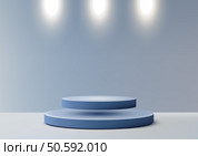 minimalist 3d two stacked blue cylinders under bright spotlights, set against a soft gradient background. modern product displays, mockups, and futuristic science concepts. Стоковая иллюстрация, агентство Ingram Publishing / Фотобанк Лори