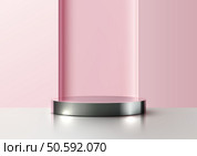 3D silver cylindrical platform on a soft pink gradient background, perfect for luxury product displays, modern mockups, or high end branding concepts. advertising, presentations. Стоковая иллюстрация, агентство Ingram Publishing / Фотобанк Лори