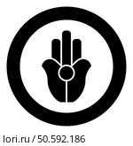 Symbol Natib Qadish Kappu palm Hamsa Levantian neo paganism neopaganism religious symbol Hand indian paganism icon in circle round black color vector illustration image solid outline style simple. Symbol Natib Qadish Kappu palm Hamsa Levantian neo paganism neopaganism religious symbol Hand indian paganism icon in circle round black color vector illustration image solid outline style. Стоковая иллюстрация, агентство Ingram Publishing / Фотобанк Лори