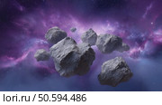 Asteroids floating in purple nebula space. Стоковое AI-видео, аниматор Юрий Поздников / Фотобанк Лори