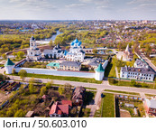 Aerial view of Vysotsky monastery in Serpukhov city, Russia. Стоковое фото, фотограф Яков Филимонов / Фотобанк Лори