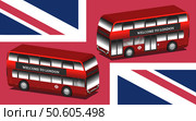 Vector 3d double decker red English city passenger bus. Urban transport of foggy Albion. Welcome to London. Town traffic of England. Two projections. United Kingdom. Стоковая иллюстрация, иллюстратор GAlexS / Фотобанк Лори