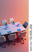 A minimalist 3D icon of a conference table with holographic name tags, soft shadows, and a subtle glass texture for corporate meetings. Стоковое AI-видео, аниматор Sergey Grishin / Фотобанк Лори