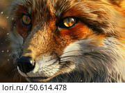 Red fox showing intense gaze in nature portrait. Стоковое AI-изображение, AI-художник Иван Рябоконь / Фотобанк Лори