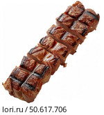 Slices of grilled tuna steak lying in a row. Стоковое AI-изображение, AI-художник Иван Рябоконь / Фотобанк Лори