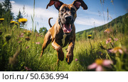 leap brown great dane ai generated. Стоковое AI-изображение, AI-художник Vectorwin / Фотобанк Лори