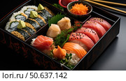 sashimi bento box ai generated. Стоковое AI-изображение, AI-художник Vectorwin / Фотобанк Лори