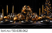 dinner black and gold christmas background ai generated. Стоковое AI-изображение, AI-художник Vectorwin / Фотобанк Лори