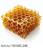 Honeycomb dripping with golden honey on white background. Стоковое AI-изображение, AI-художник Иван Рябоконь / Фотобанк Лори