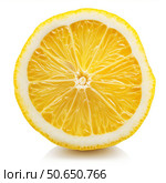 Juicy lemon slice showing refreshing pulp and rind. Стоковое AI-изображение, AI-художник Иван Рябоконь / Фотобанк Лори