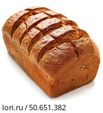 Freshly baked loaf of bread showing scoring marks on white background. Стоковое AI-изображение, AI-художник Иван Рябоконь / Фотобанк Лори