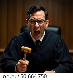 Judge yelling with gavel. Стоковое AI-изображение, AI-художник RamA / Фотобанк Лори
