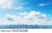 scrapers white clouds sky ai generated. Стоковое AI-изображение, AI-художник Vectorwin / Фотобанк Лори
