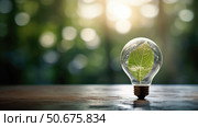 greenery leaf in lightbulb ai generated. Стоковое AI-изображение, AI-художник Vectorwin / Фотобанк Лори