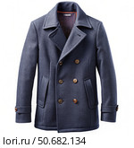 Classic Blue Pea coat With Double Breasted Closure and Patch Pockets. Generative AI. Стоковое AI-изображение, AI-художник Roman Zavorotny / Фотобанк Лори