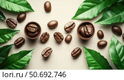 robusta coffee beans and leaves. Стоковое фото, фотограф Vectorwin / Фотобанк Лори