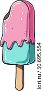 colorful popsicle illustration with pink and blue layers on a wooden stick on transparent background. Стоковое AI-изображение, AI-художник Елена Скрипкина / Фотобанк Лори