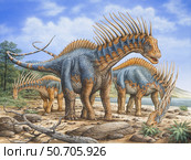 A group of Amargasaurus dinosaurs grazing on the shoreline. Стоковое фото, фотограф Phil Wilson/Stocktrek Images / ТАСС / Фотобанк Лори