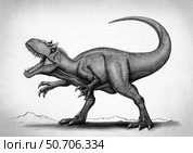 Allosaurus fragilis dinosaur, black and white drawing. Стоковое фото, фотограф Aram Papazyan/Stocktrek Images / ТАСС / Фотобанк Лори