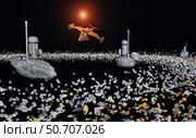A futuristic concept of mankind mining for minerals on the asteroid belt. Стоковое фото, фотограф Mark Stevenson/Stocktrek Images / ТАСС / Фотобанк Лори