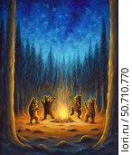 Slueth of Bears Dancing. Oil painting by Hank Grebe. Стоковое фото, фотограф Hank Grebe/Stocktrek Images / ТАСС / Фотобанк Лори