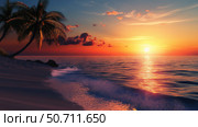 realistic sunsets palm trees beach. Стоковое фото, фотограф Vectorwin / Фотобанк Лори