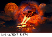 Two spaceships traveling between alien exoplanets. Стоковое фото, фотограф Mark Stevenson/Stocktrek Images / ТАСС / Фотобанк Лори