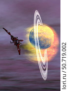 Solar winds hit a ringed planet with charged particles and gases. Стоковое фото, фотограф Corey Ford/Stocktrek Images / ТАСС / Фотобанк Лори