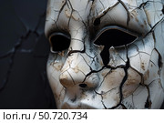 Broken mask symbolizing lost identity and decaying memories. Стоковое AI-изображение, AI-художник Иван Рябоконь / Фотобанк Лори