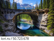 Natural bridge over stunning emerald lake in yoho national park. Стоковое AI-изображение, AI-художник Иван Рябоконь / Фотобанк Лори