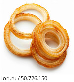 Roasted onion rings forming an appealing culinary composition. Стоковое AI-изображение, AI-художник Иван Рябоконь / Фотобанк Лори
