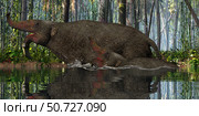 A Deinotherium calf tries to keep up with his mother in a jungle river. Стоковое фото, фотограф Corey Ford/Stocktrek Images / ТАСС / Фотобанк Лори