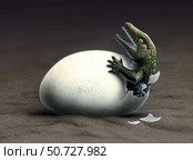An early dinosaur ancester, Seymouria, hatches from an egg. Стоковое фото, фотограф Jerry LoFaro/Stocktrek Images / ТАСС / Фотобанк Лори