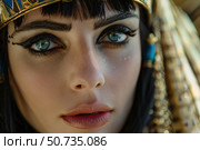 Portrait of cleopatra, queen of egypt, wearing golden headdress and makeup. Стоковое AI-изображение, AI-художник Иван Рябоконь / Фотобанк Лори