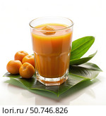 Freshly Made Indonesian Alpaca Juice With Fruit Garnish on Green Leaves. Generative AI. Стоковое AI-изображение, AI-художник Roman Zavorotny / Фотобанк Лори