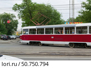 Вагон трамвая Tatra T3SU на конечной станции Детский Центр. Волгоград, Россия. (2022 год). Редакционное фото, фотограф Андрей Цыганков / Фотобанк Лори
