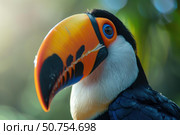 Toco toucan showing its colorful beak in the brazilian rainforest. Стоковое AI-изображение, AI-художник Иван Рябоконь / Фотобанк Лори