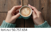 Woman's hands holding a mug of warm coffee. Стоковое AI-изображение, AI-художник Boris Vasilenko / Фотобанк Лори
