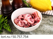 Marinated baby octopus snack appetizer. Стоковое фото, фотограф Андрей Старостин / Фотобанк Лори